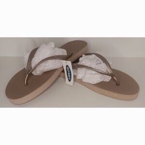 OLD NAVY BEIGE FLIP FLOPS WITH METALLIC STRAPS